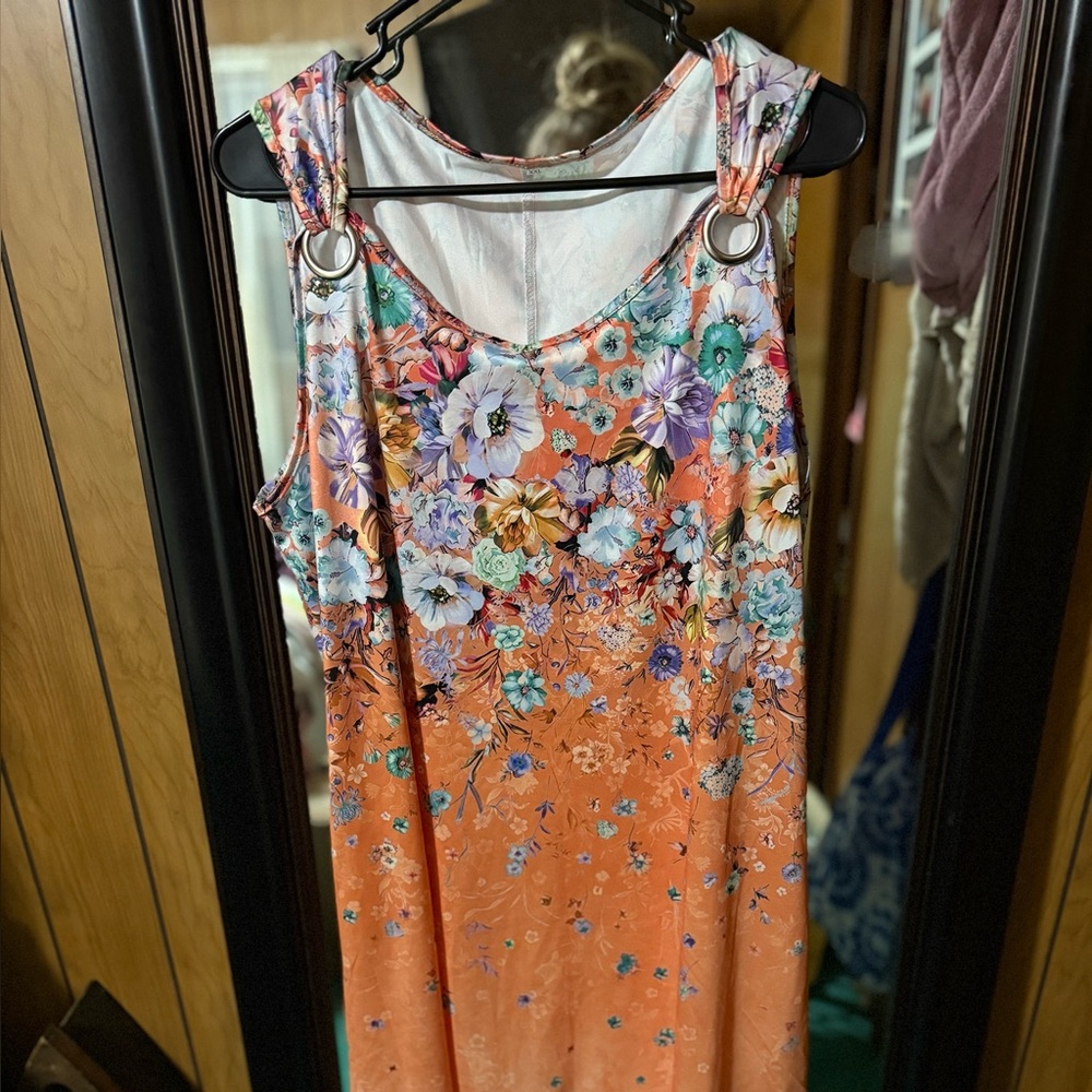 Orange Sleeveless Scoop Neck Sundress